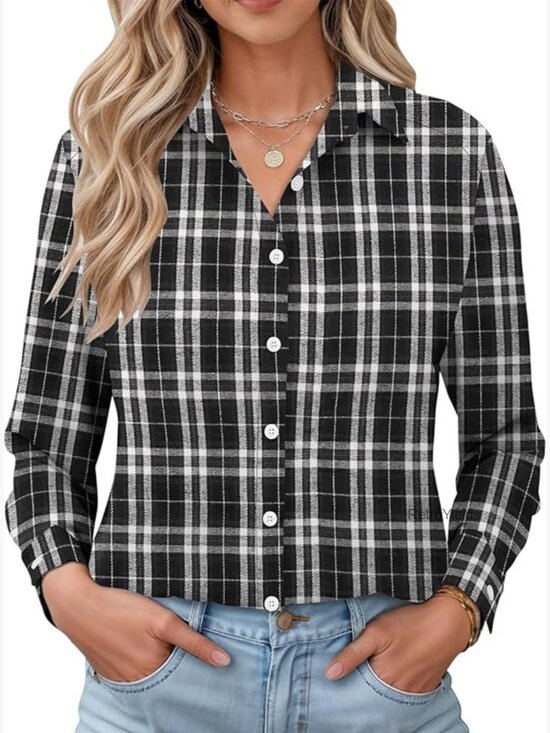 Tops - Long Sleeve Button Down Shirt Casual Cotton Blouse